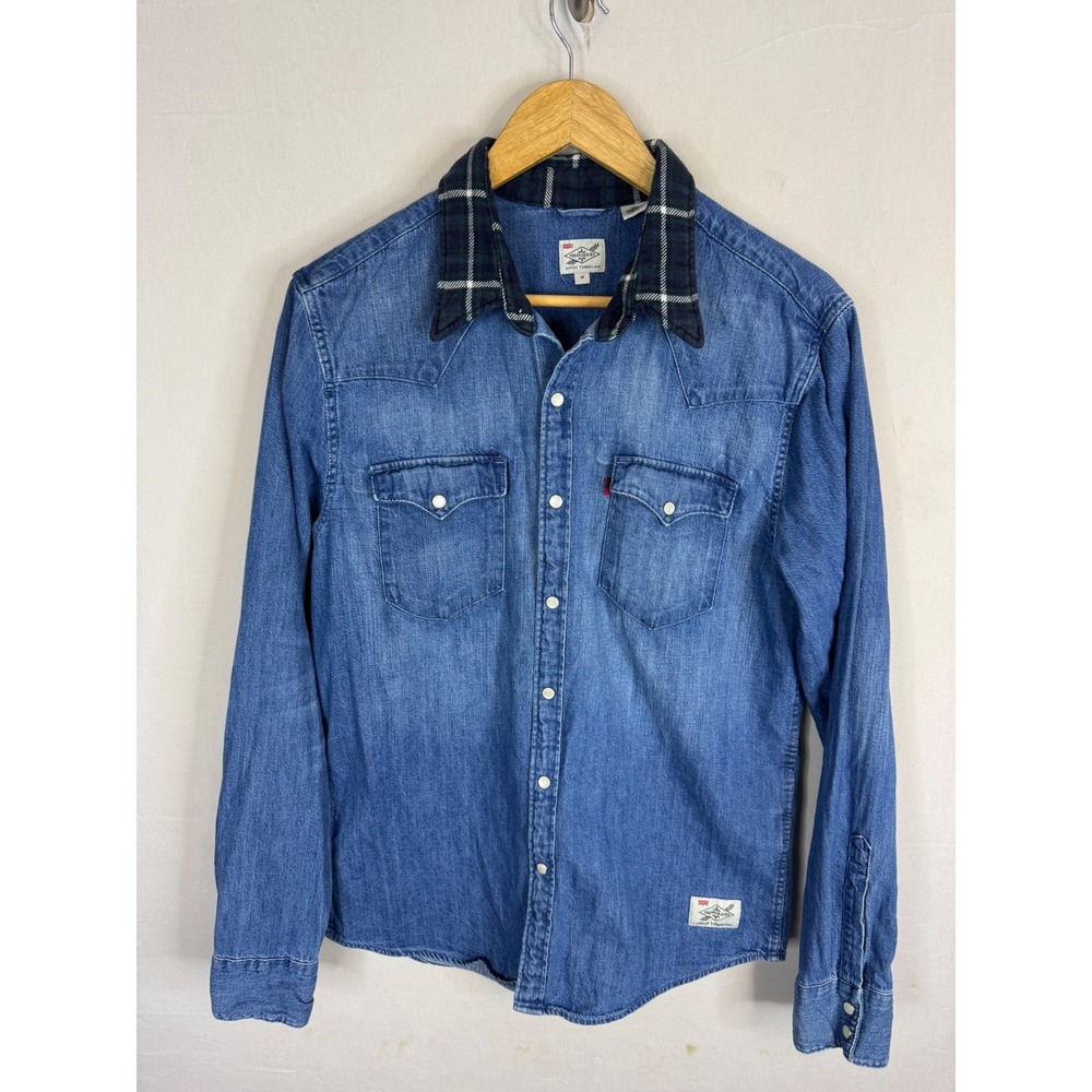 Levis Justin Timberlake Fresh Leaves Denim Western Shirt Blue Mens Medium M